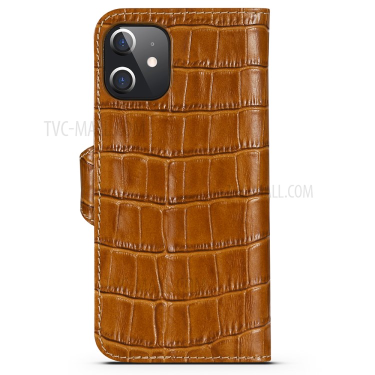 Crocodile Skin Wallet Stand Leather Phone Cover Case for iPhone 12 mini - Brown-2