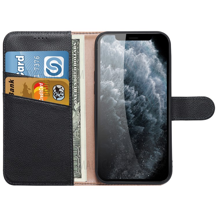 Litchi Texture Wallet Stand Leather Protective Shell for iPhone 12 5.4-inch - Black-4