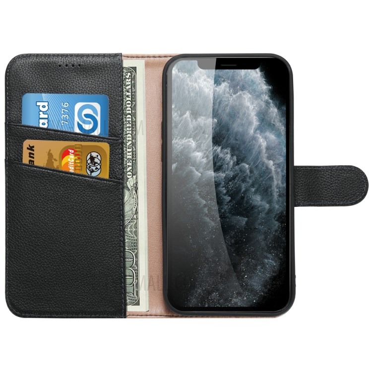 Litchi Texture Wallet Stand Leather Protective Shell for iPhone 12 Max / iPhone 12 Pro 6.1-inch - Black-4