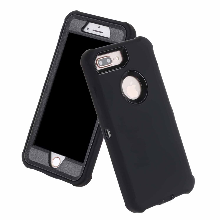 Shockproof Detachable PC + Liquid Silicone Hybrid Cover for iPhone 8 Plus/7 Plus 5.5 inch - Black-1