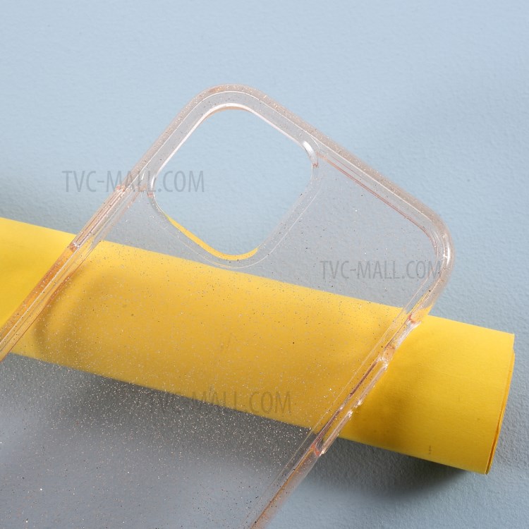 Acrílico + Macio Caso De Telefone Flash De Pó TPU Brilho Para Iphone 12 Pro / 12 Max 6,1 Polegadas - Ouro Champagne-3