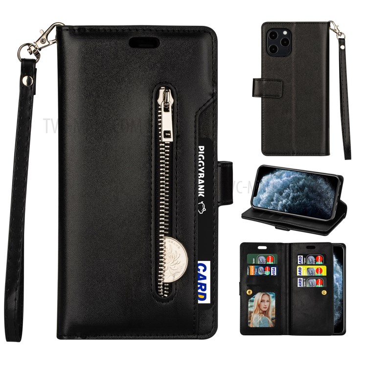 Zippered Multi-slot with Wallet Leather Cover for iPhone 12 Pro Max 6.7 inch - Black-1