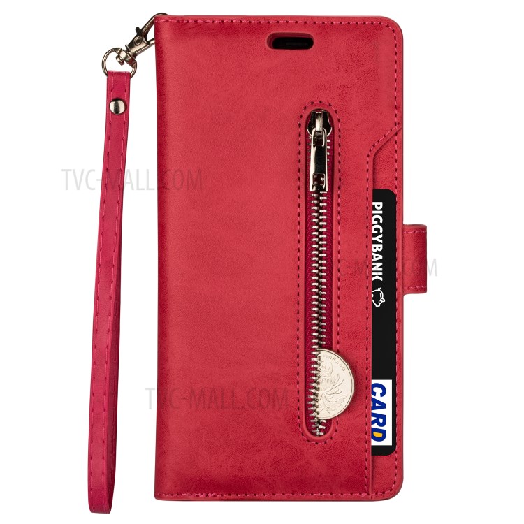 Zippered Multi-slot with Wallet Leather Cover for iPhone 12 Pro Max 6.7 inch - Red-2