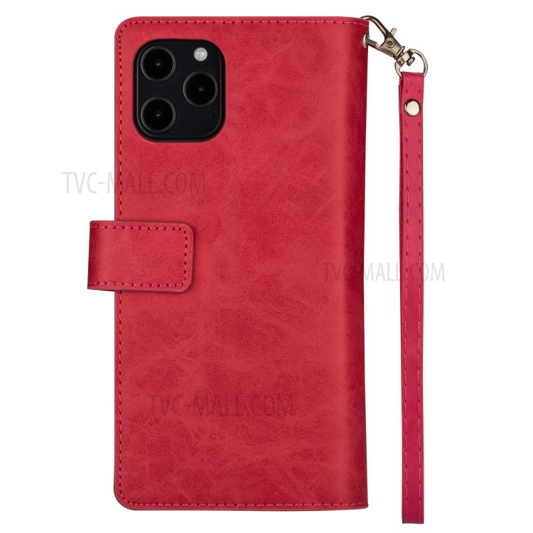 Zippered Multi-slot with Wallet Leather Cover for iPhone 12 Pro Max 6.7 inch - Red-3