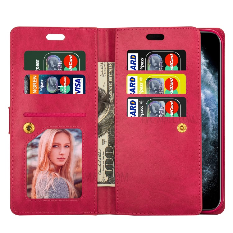 Zippered Multi-slot with Wallet Leather Cover for iPhone 12 Pro Max 6.7 inch - Red-4