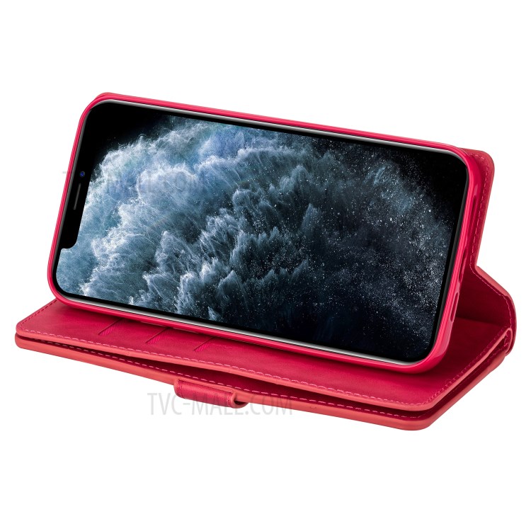 Zippered Multi-slot with Wallet Leather Cover for iPhone 12 Pro Max 6.7 inch - Red-5