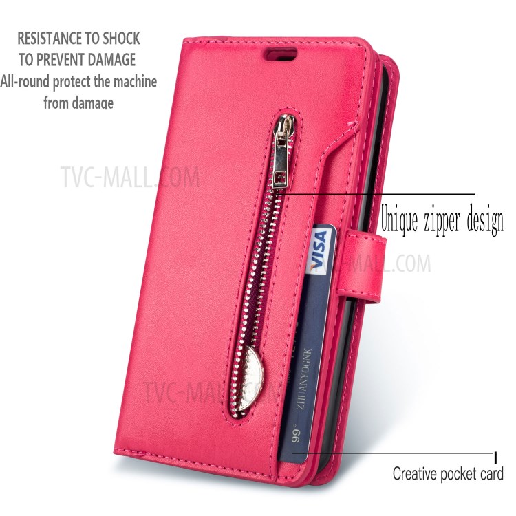 Zippered Multi-slot with Wallet Leather Cover for iPhone 12 Pro Max 6.7 inch - Red-8