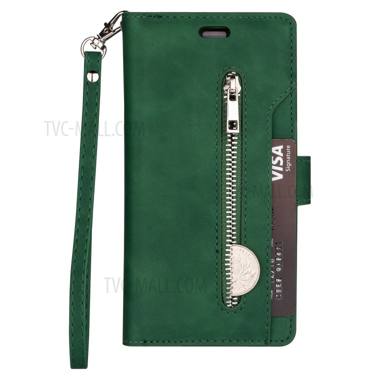 Zippered Multi-slot with Wallet Leather Cover for iPhone 12 Pro Max 6.7 inch - Dark Green-2