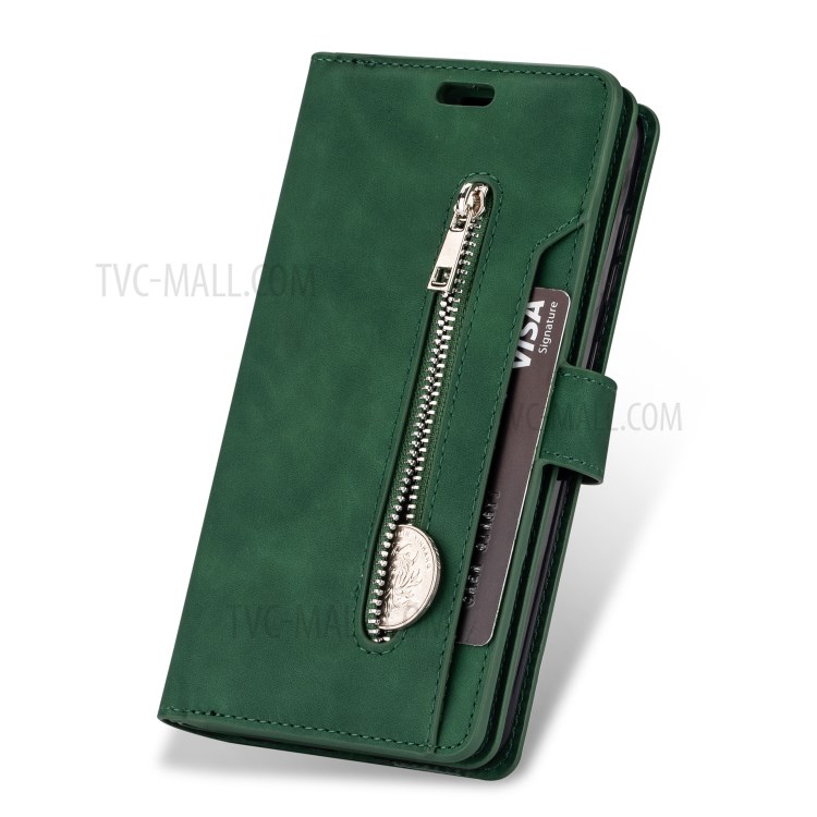 Zippered Multi-slot with Wallet Leather Cover for iPhone 12 Pro Max 6.7 inch - Dark Green-4
