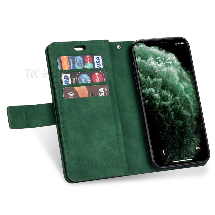 Zippered Multi-slot with Wallet Leather Cover for iPhone 12 Pro Max 6.7 inch - Dark Green-5