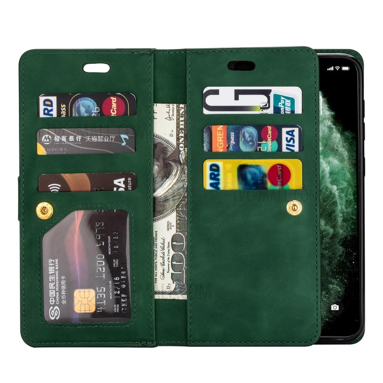 Zippered Multi-slot with Wallet Leather Cover for iPhone 12 Pro Max 6.7 inch - Dark Green-7