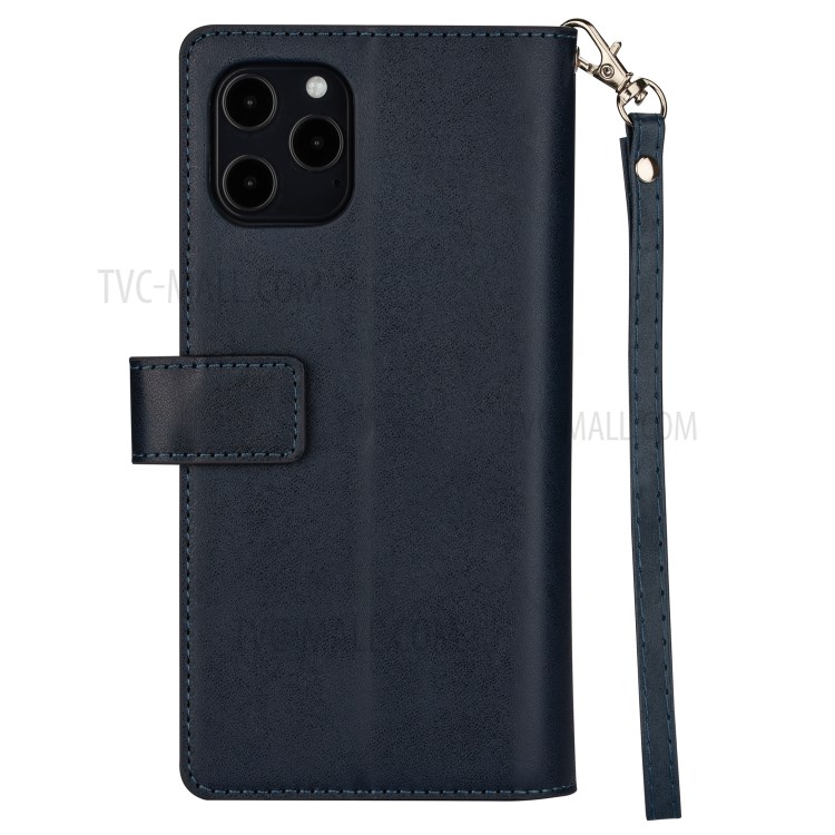 Zippered Multi-slot with Wallet Leather Cover for iPhone 12 Pro Max 6.7 inch - Dark Blue-3