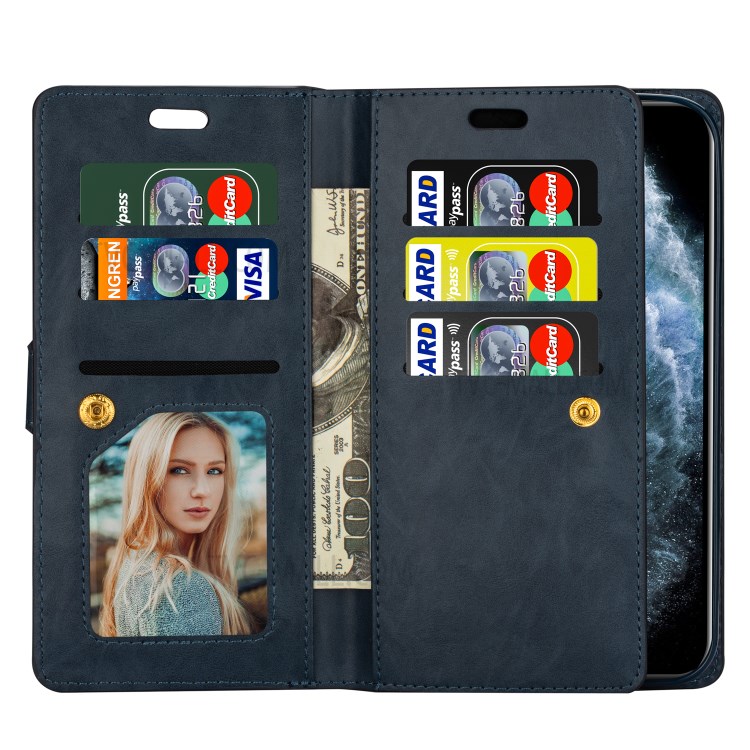 Zippered Multi-slot with Wallet Leather Cover for iPhone 12 Pro Max 6.7 inch - Dark Blue-4