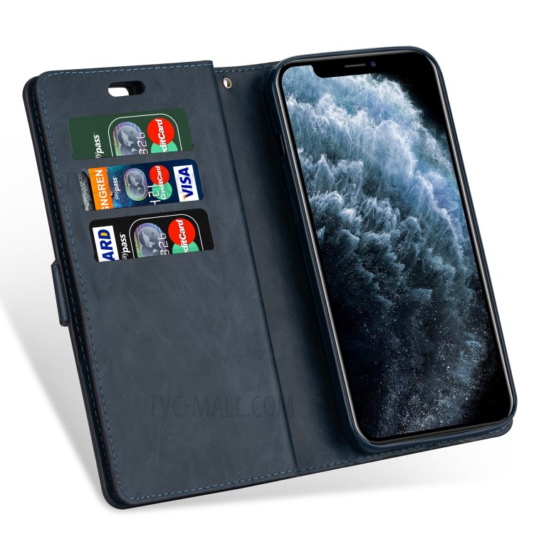 Zippered Multi-slot with Wallet Leather Cover for iPhone 12 Pro Max 6.7 inch - Dark Blue-6