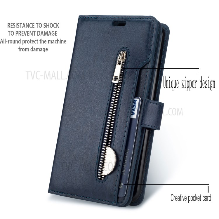 Zippered Multi-slot with Wallet Leather Cover for iPhone 12 Pro Max 6.7 inch - Dark Blue-8