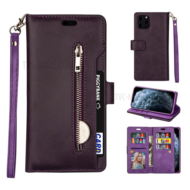 Zippered Multi-slot with Wallet Leather Cover for iPhone 12 Pro Max 6.7 inch - Purple-1