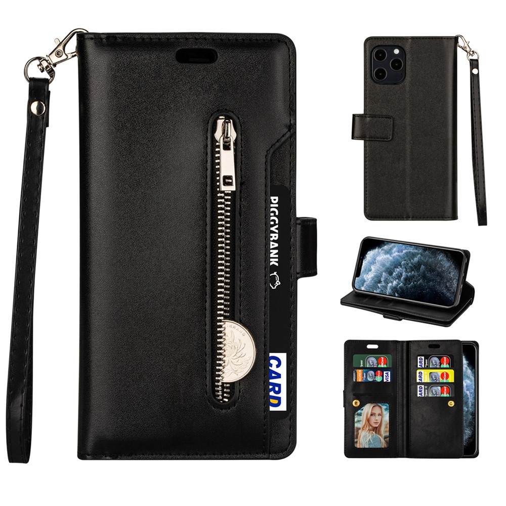 Múltiples Ranuras Para Tarjetas De Cubierta De La Carpeta De Cuero Para El IPhone 12 Max / 12 Pro 6,1 Pulgadas - Negro-1