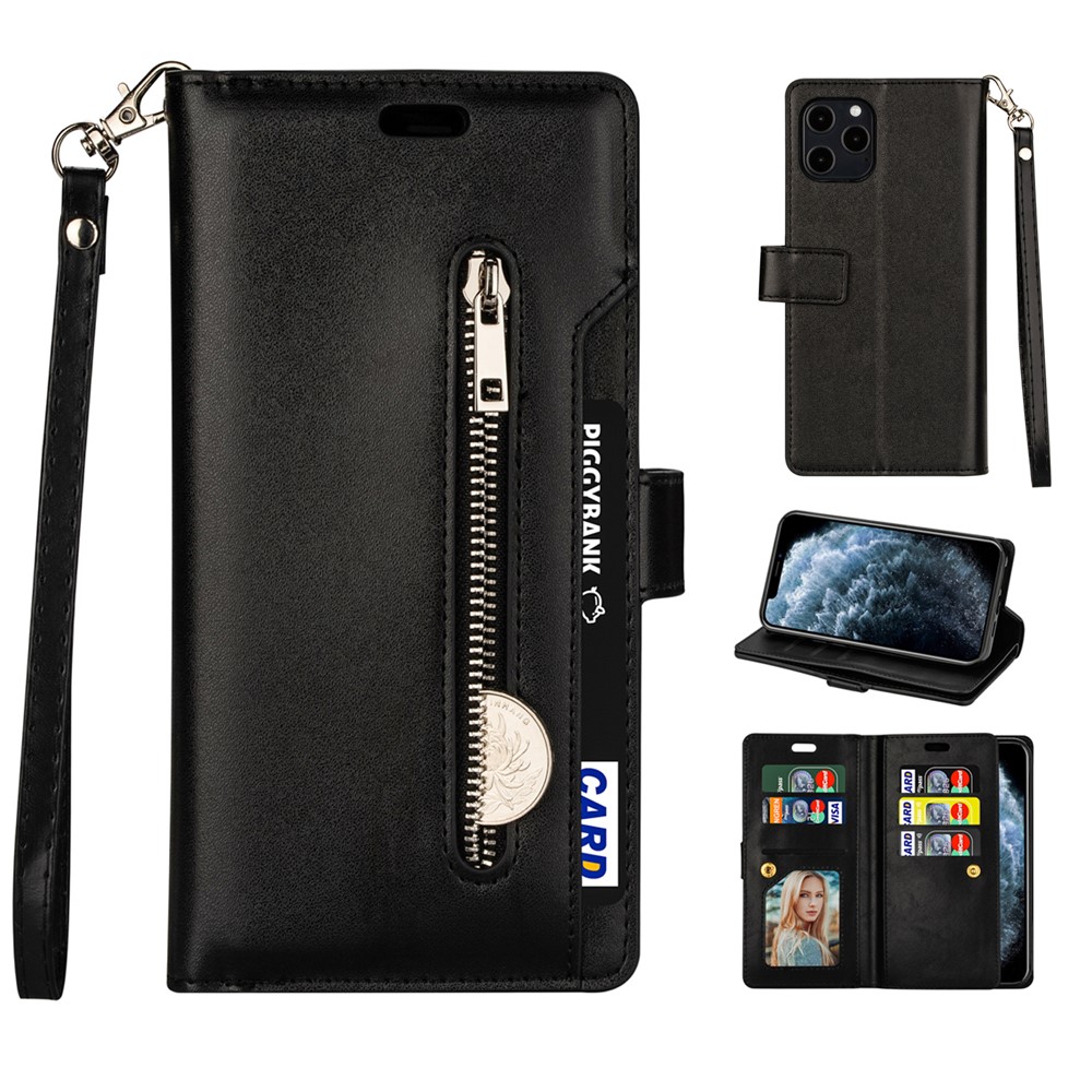 Multiple Card Slots Leather Wallet Cover for iPhone 12 Max/12 Pro 6.1 inch - Black-1