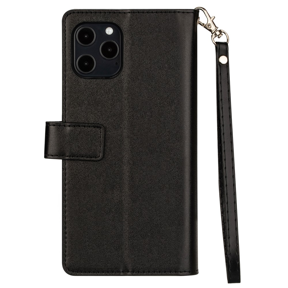 Múltiples Ranuras Para Tarjetas De Cubierta De La Carpeta De Cuero Para El IPhone 12 Max / 12 Pro 6,1 Pulgadas - Negro-3