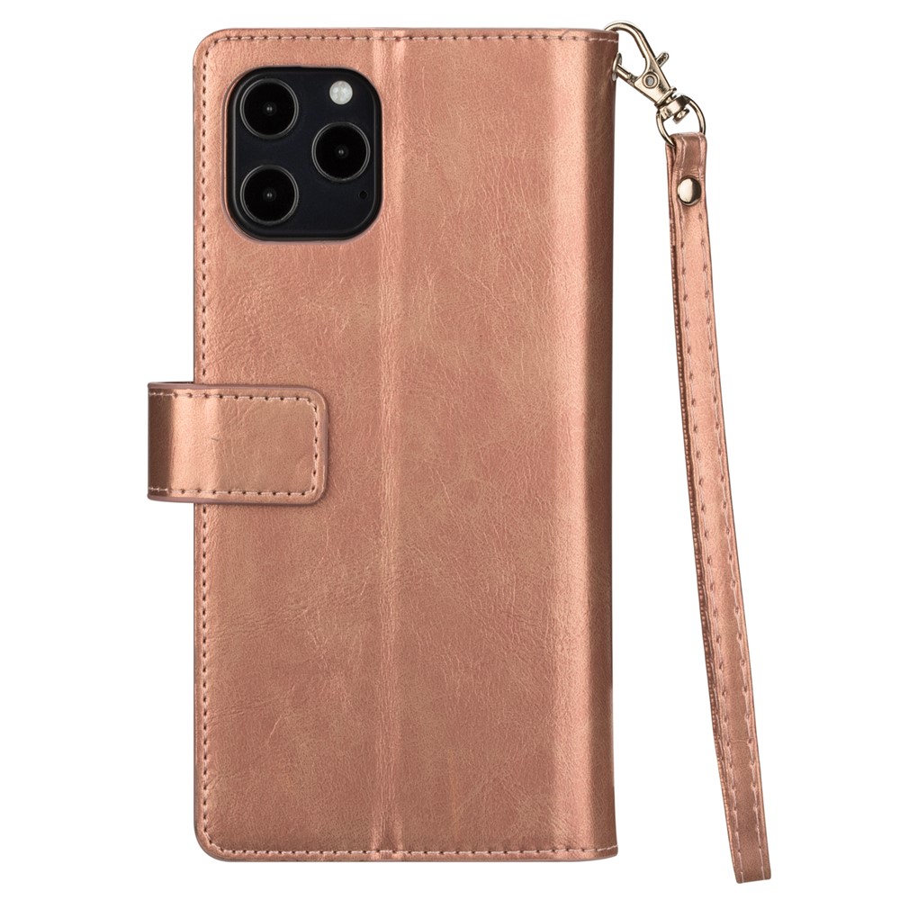 Multiple Card Slots Leather Wallet Cover for iPhone 12 Pro/12 - Rose Gold-3