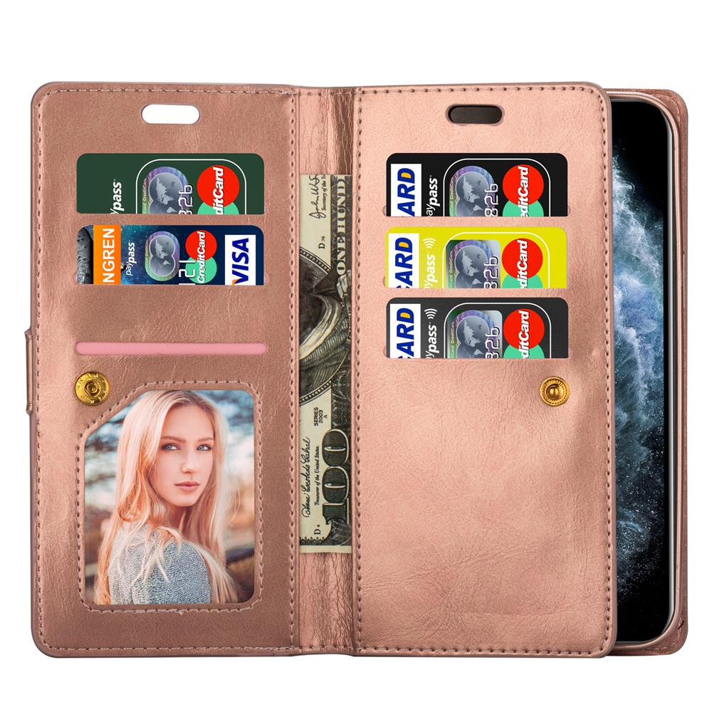 Multiple Card Slots Leather Wallet Cover for iPhone 12 Pro/12 - Rose Gold-4