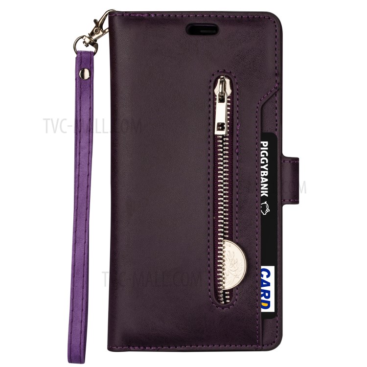 Multiple Card Slots Leather Wallet Cover for iPhone 12 Pro/12 - Purple-2