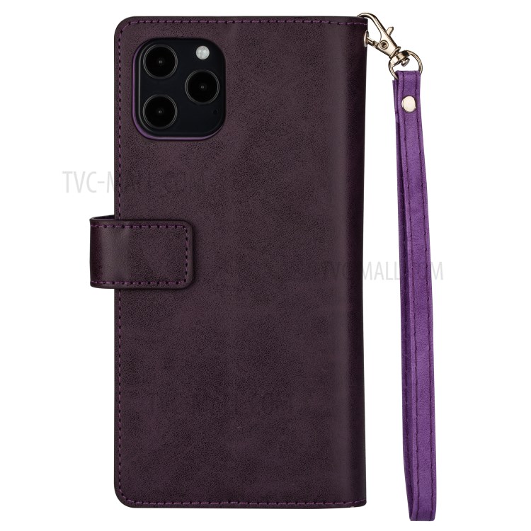 Multiple Card Slots Leather Wallet Cover for iPhone 12 Pro/12 - Purple-3