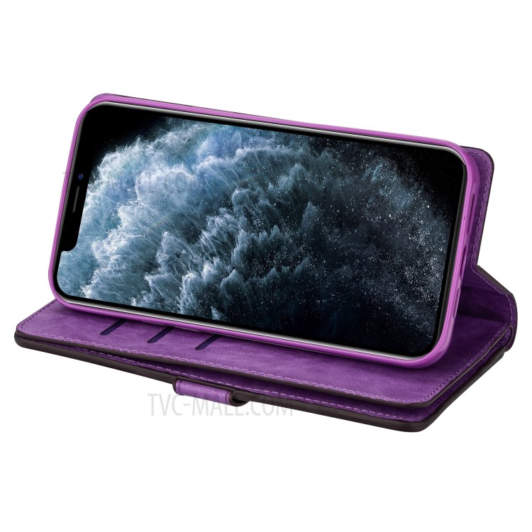 Multiple Card Slots Leather Wallet Cover for iPhone 12 Pro/12 - Purple-5