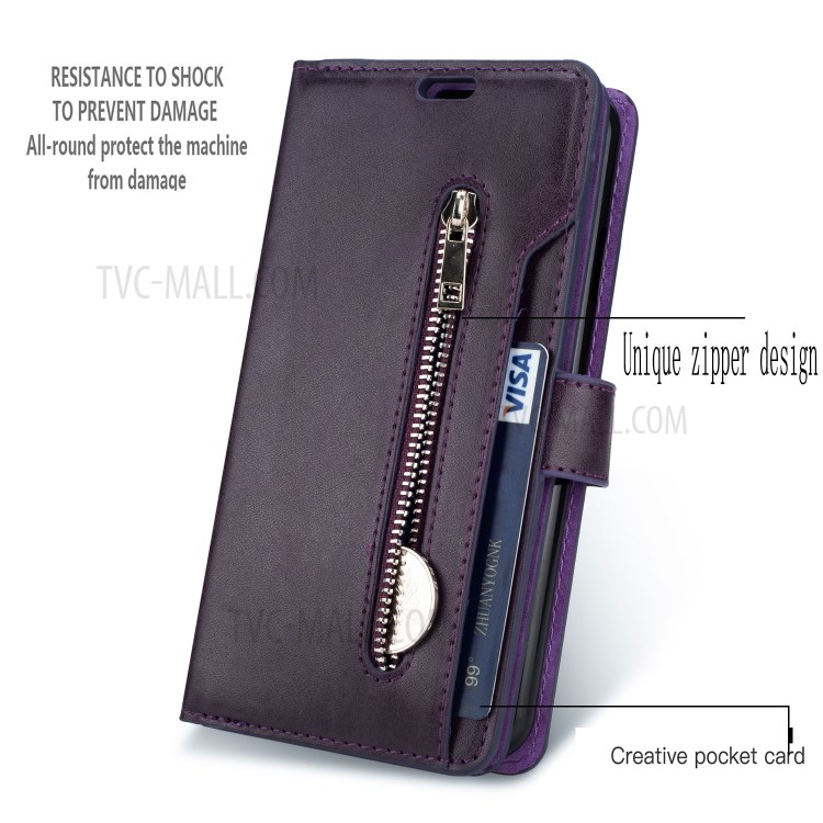 Multiple Card Slots Leather Wallet Cover for iPhone 12 Pro/12 - Purple-8