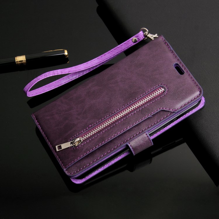 Multiple Card Slots Leather Wallet Cover for iPhone 12 Pro/12 - Purple-9