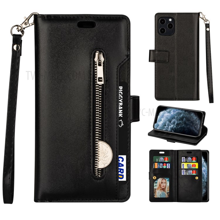 Multi-function Slots Leather Wallet Unique Case for iPhone 12 5.4 inch - Black-1