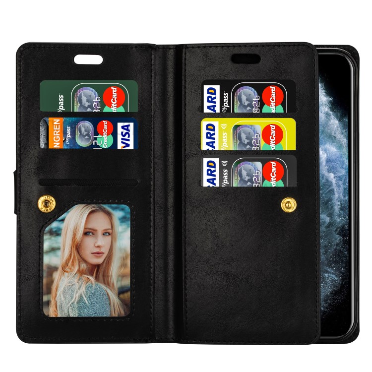 Multi-function Slots Leather Wallet Unique Case for iPhone 12 5.4 inch - Black-4