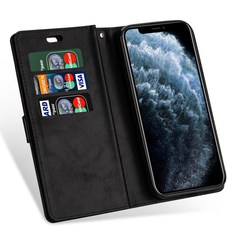 Multi-function Slots Leather Wallet Unique Case for iPhone 12 5.4 inch - Black-6