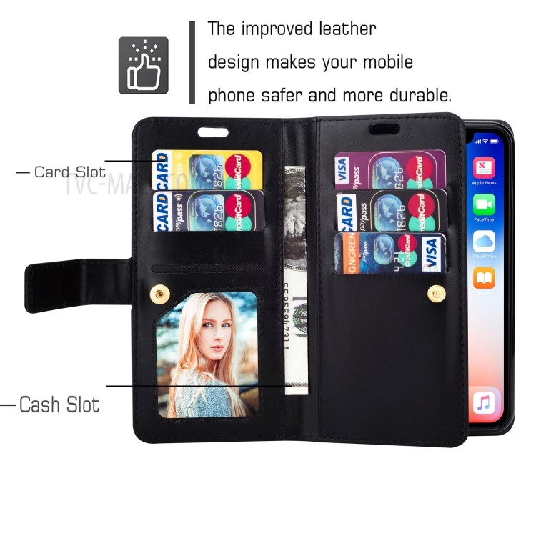 Multi-function Slots Leather Wallet Unique Case for iPhone 12 5.4 inch - Black-7