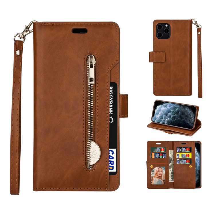 Multi-function Slots Leather Wallet Unique Case for iPhone 12 mini - Brown-1