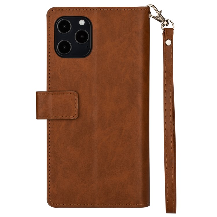 Multi-function Slots Leather Wallet Unique Case for iPhone 12 mini - Brown-3