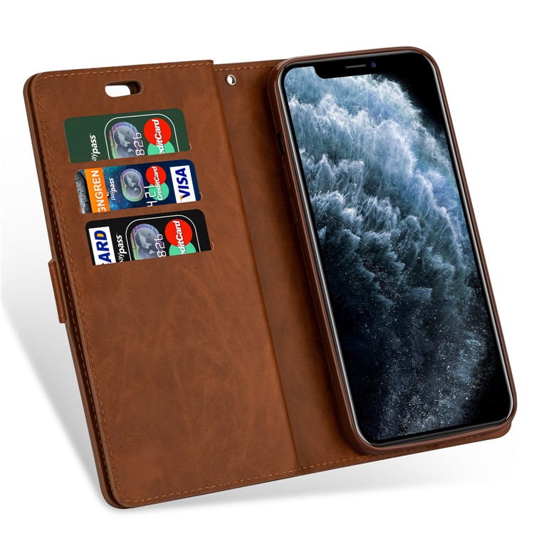 Multi-function Slots Leather Wallet Unique Case for iPhone 12 mini - Brown-6