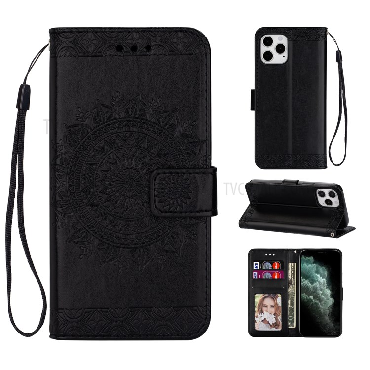 Imprint Totem Skin Wallet Stand Leather Case for iPhone 12 Pro Max 6.7 inch - Black-1