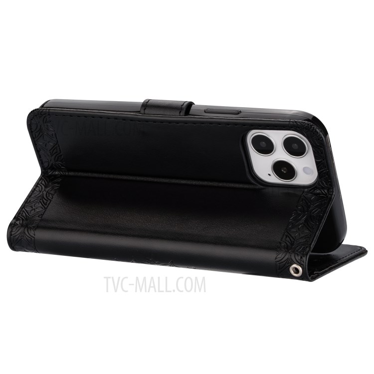 Imprint Totem Skin Wallet Stand Leather Case for iPhone 12 Pro Max 6.7 inch - Black-6