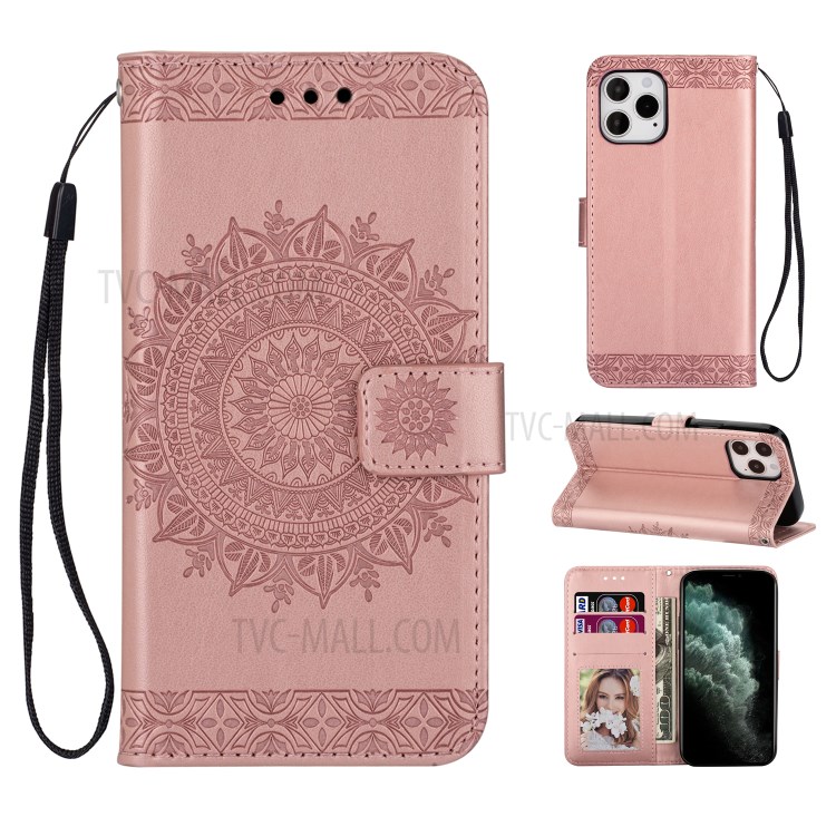 Imprint Totem Skin Wallet Stand Leather Case for iPhone 12 Pro Max 6.7 inch - Rose Gold-1