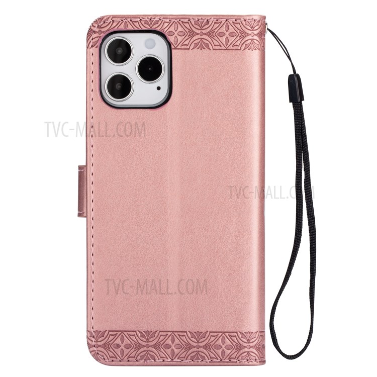 Imprint Totem Skin Wallet Stand Leather Case for iPhone 12 Pro Max 6.7 inch - Rose Gold-3