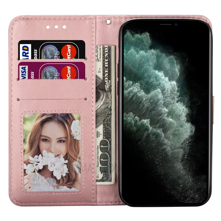 Imprint Totem Skin Wallet Stand Leather Case for iPhone 12 Pro Max 6.7 inch - Rose Gold-4
