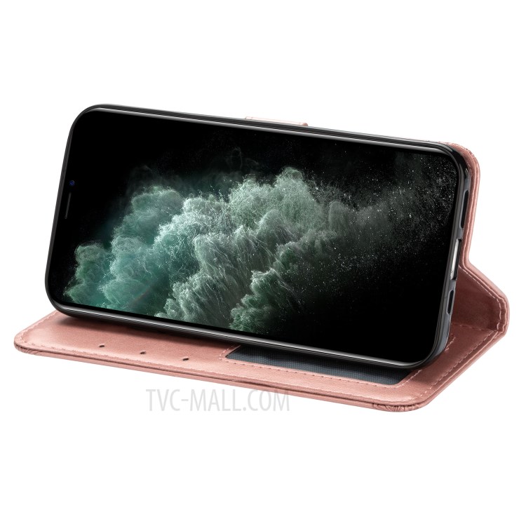 Imprint Totem Skin Wallet Stand Leather Case for iPhone 12 Pro Max 6.7 inch - Rose Gold-5