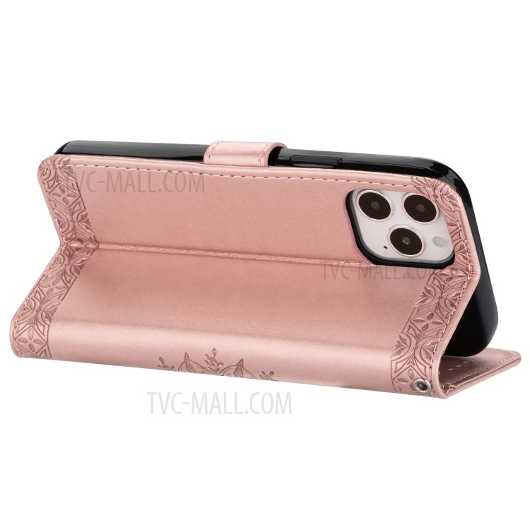 Imprint Totem Skin Wallet Stand Leather Case for iPhone 12 Pro Max 6.7 inch - Rose Gold-6