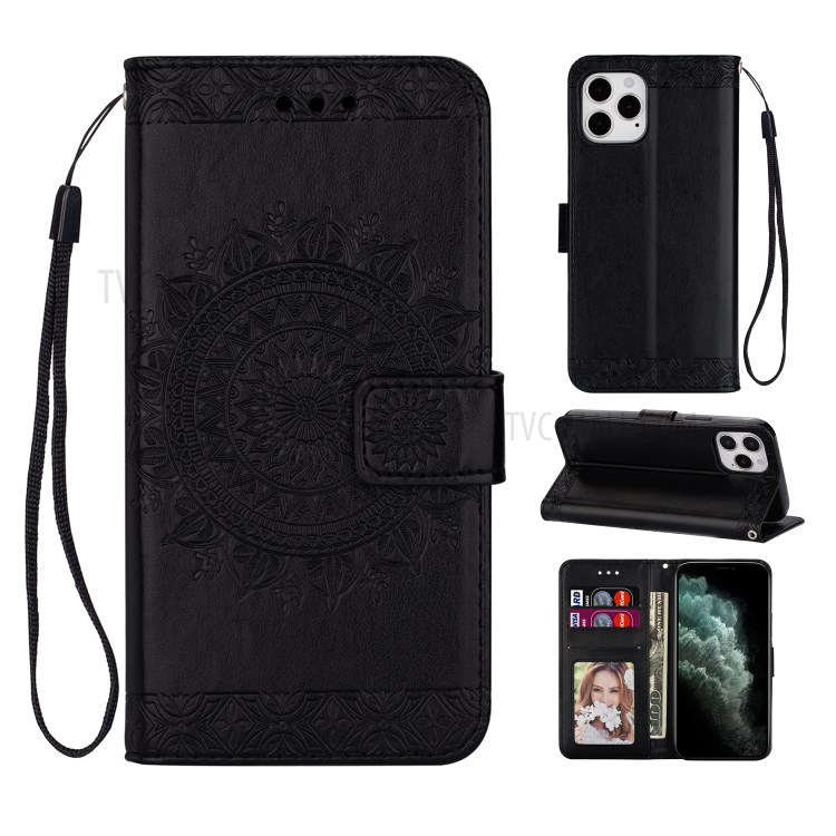 Totem Pattern Imprint Leather Shell for iPhone 12 Pro/12 - Black-1