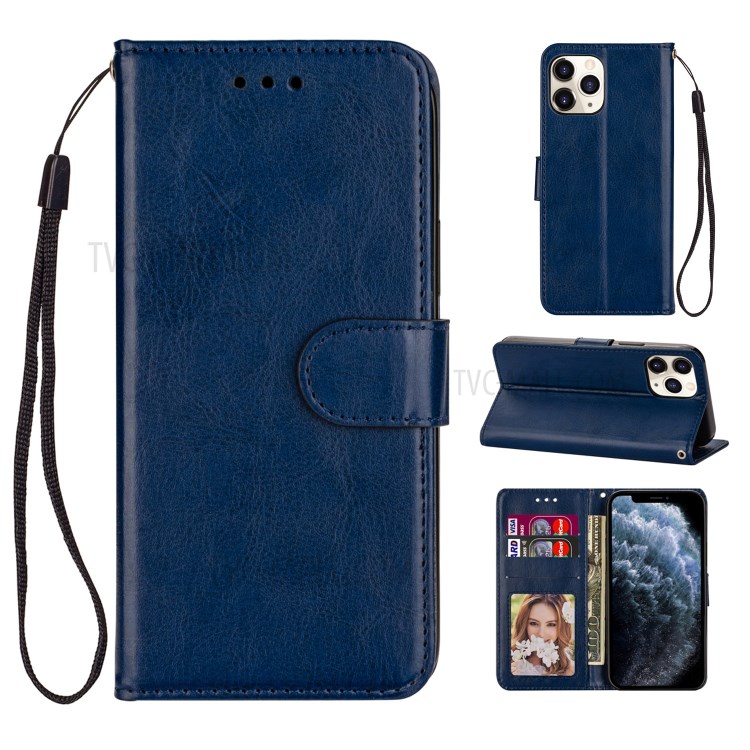 Crazy Horse Surface Leather Cover for iPhone 12 Pro/12 - Dark Blue-1