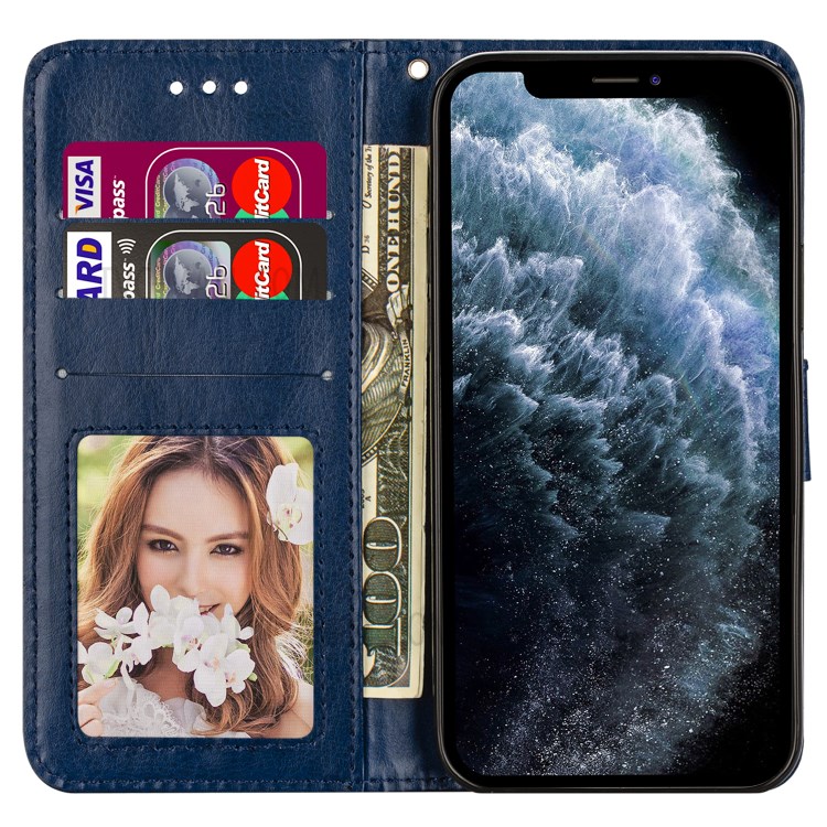 Crazy Horse Surface Leather Cover for iPhone 12 Pro/12 - Dark Blue-4