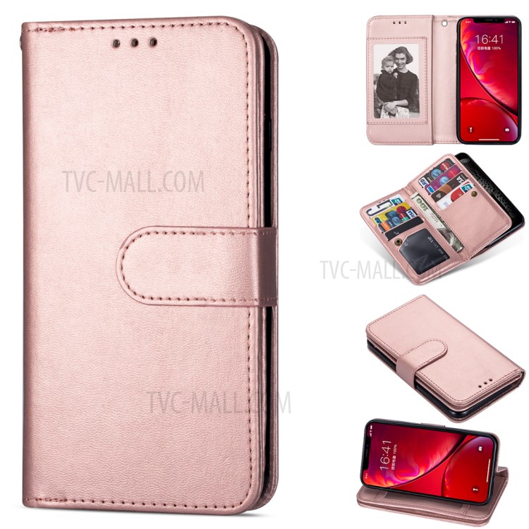 Leather Wallet Stand Phone Case with 9 Card Slots for iPhone 12 mini - Rose Gold-1