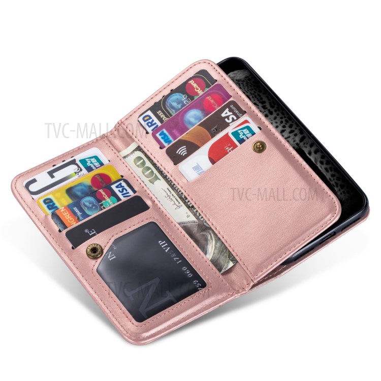 Leather Wallet Stand Phone Case with 9 Card Slots for iPhone 12 mini - Rose Gold-7