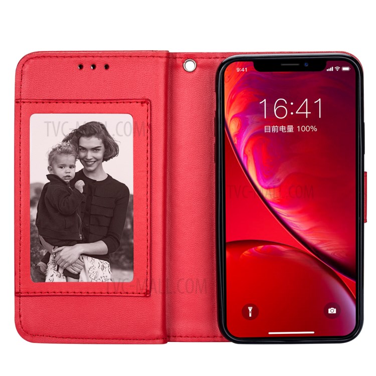 Leather Wallet Stand Phone Case with 9 Card Slots for iPhone 12 Pro/12 - Red-4